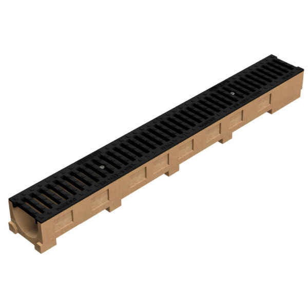 Caniveau béton polymère 1000x122x87mm + grille fonte