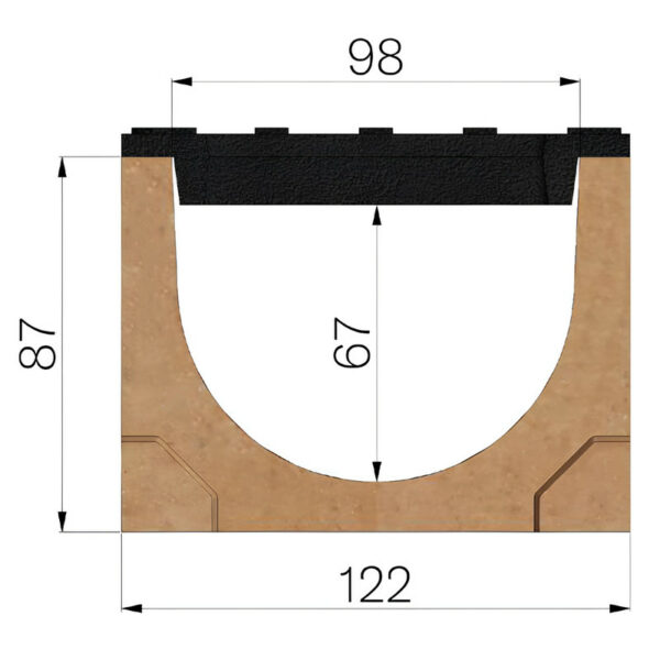 Caniveau béton polymère 1000x122x87mm + grille fonte – Image 2