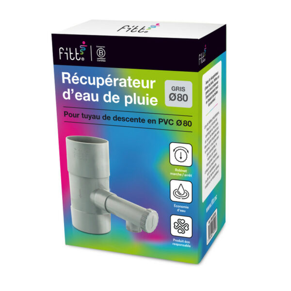 Collecteur récupérateur d'eau de pluie gris pour tuyau Ø80 – Image 2