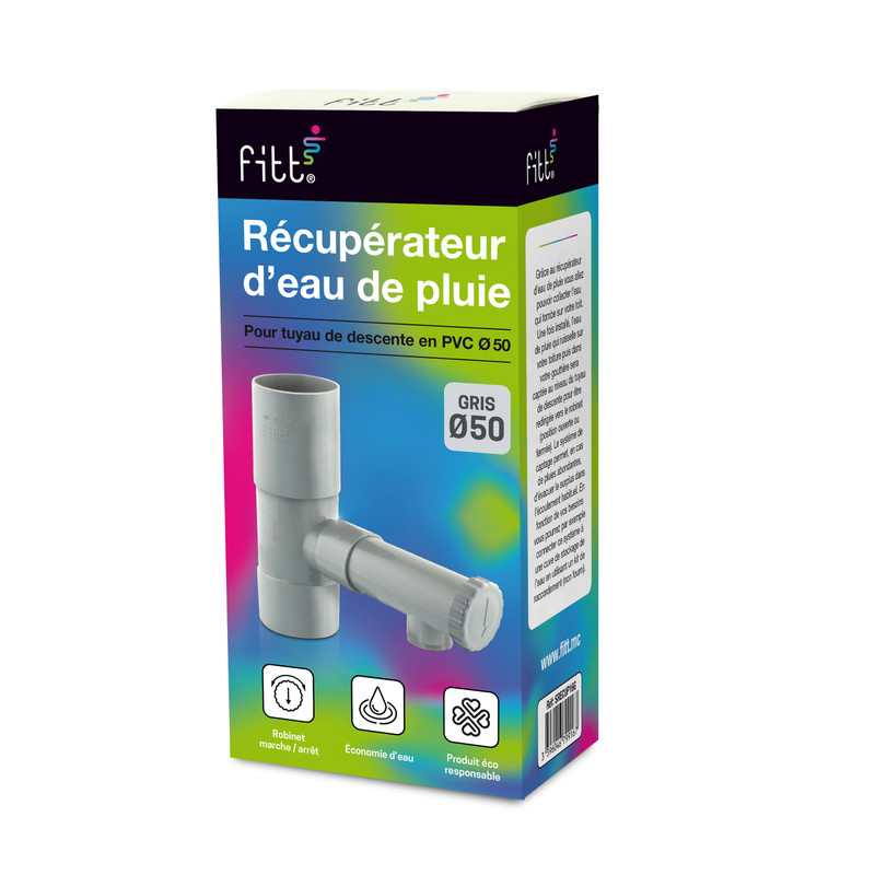 Collecteur récupérateur d'eau de pluie gris pour tuyau Ø50 – Image 2