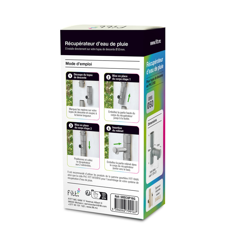 Collecteur récupérateur d'eau de pluie gris pour tuyau Ø50 – Image 3