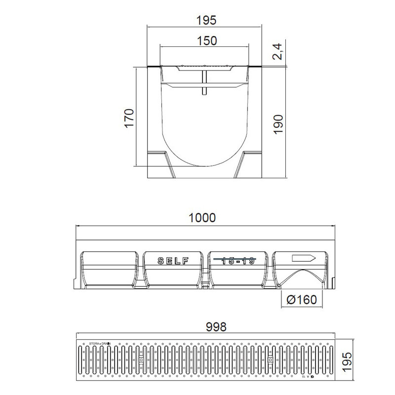 Caniveau béton polymère 1000x190x195mm + grille acier galvanisé – Image 2