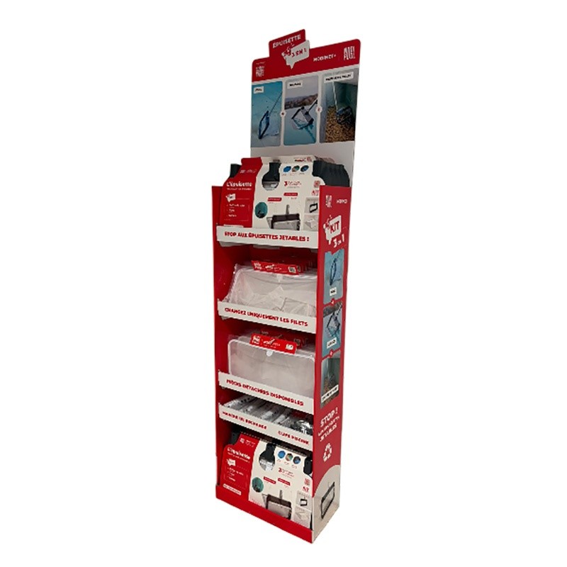 Présentoir sol NODI NET+ – 5 épuisettes 3 en 1 pour mise en avant magasin